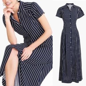 J. CREW Navy Blue and White Striped Maxi Dress Size Large